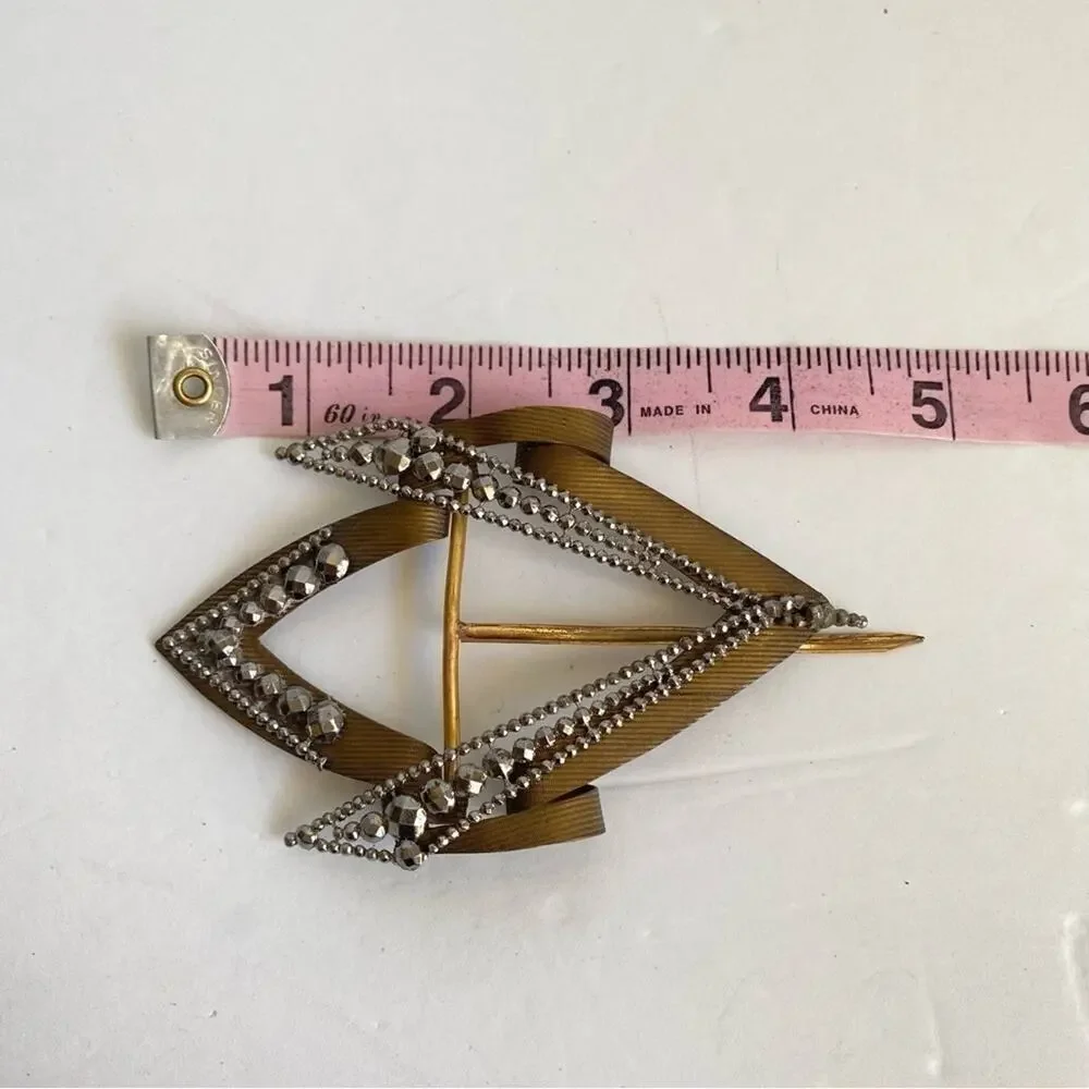 ART DECO Hematite Belt Buckle Brass Tone 1940s Vintage‎ Flapper Diamond Shape